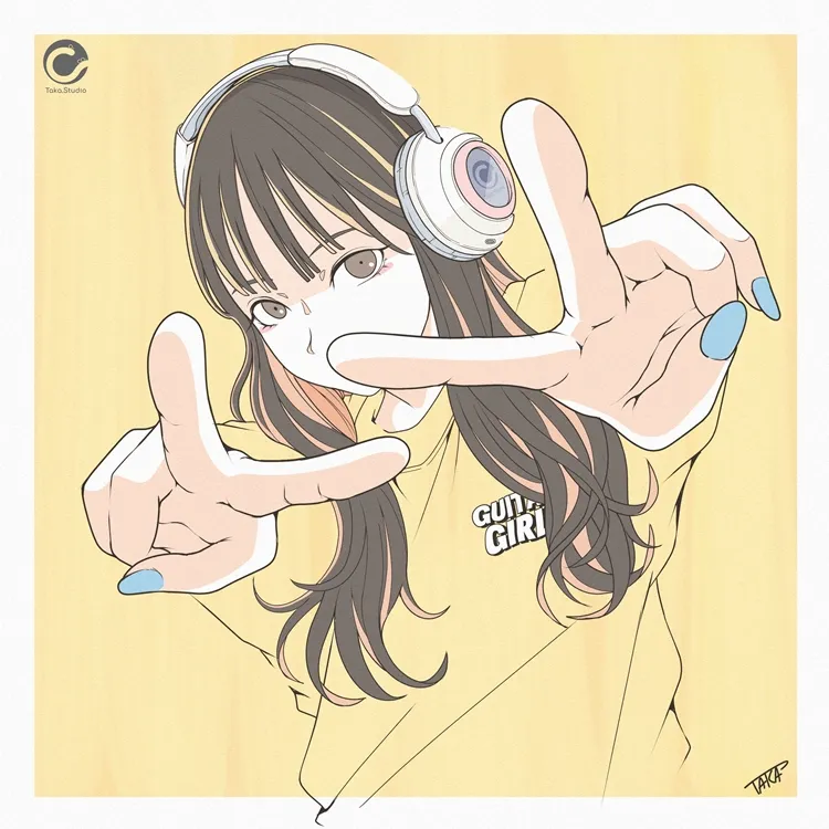 ヘッドホン女子　イラスト