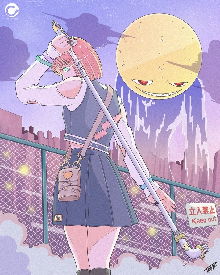 鉄パイプ女子　イラスト