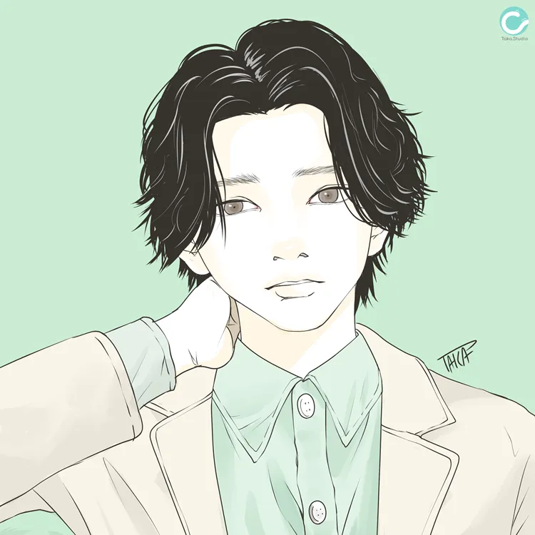 リアルテイスト　男性イラスト　おしゃれ