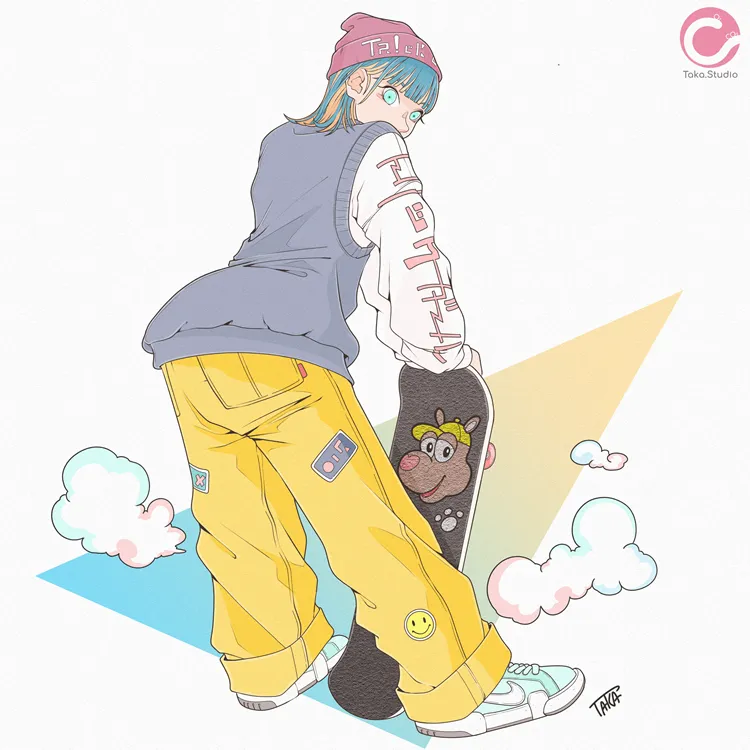 スケボー女子　イラスト　スケーター女子