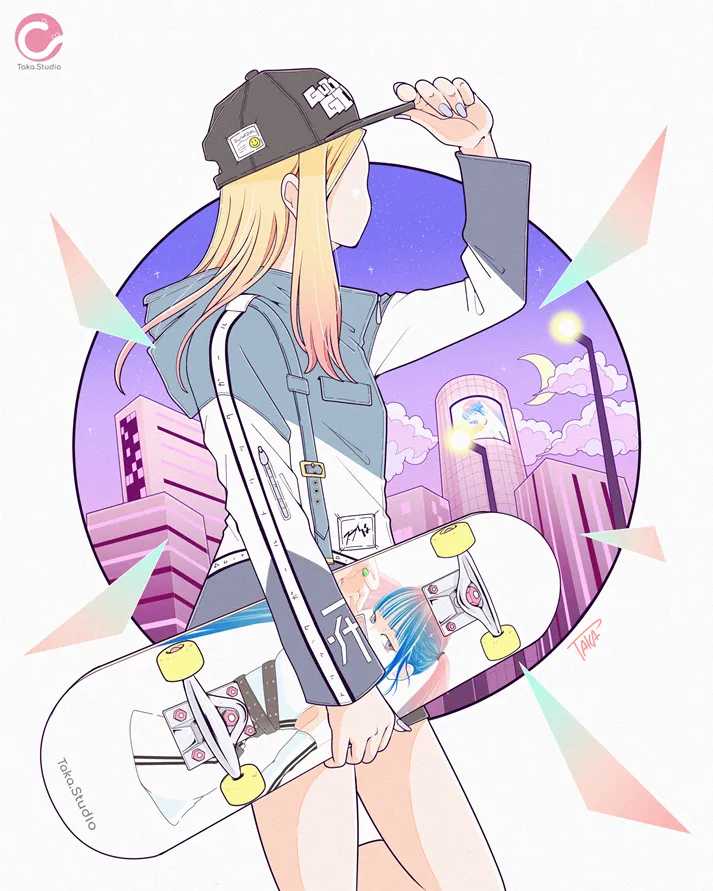 スケボー女子　イラスト　スケーター女子