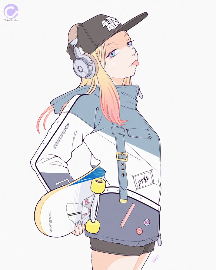 スケボー女子　イラスト　スケーター女子