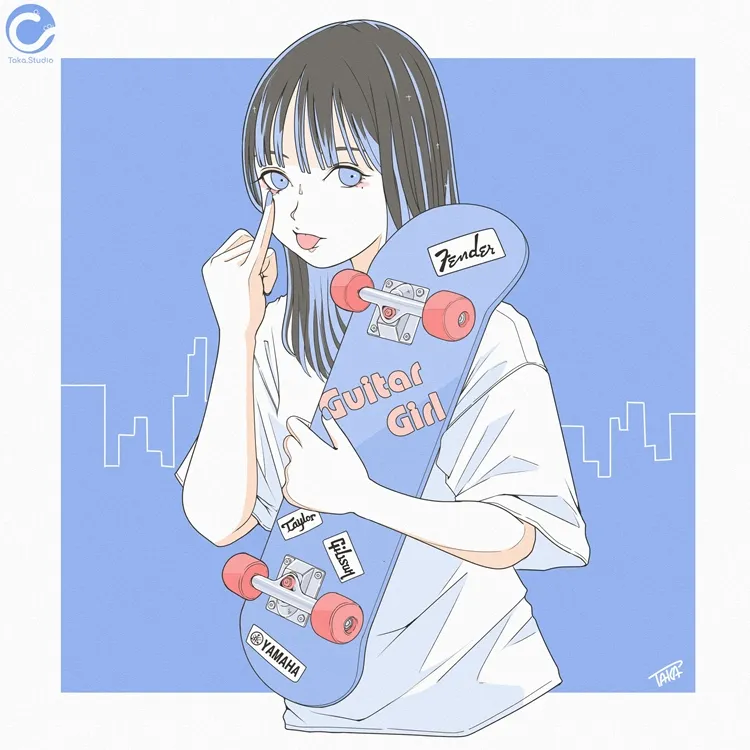 スケボー女子　イラスト　スケーター女子