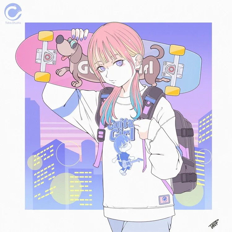 スケボー女子　イラスト　スケーター女子