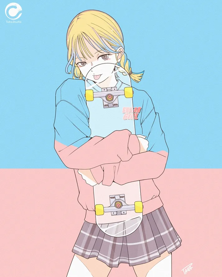 スケボー女子　イラスト　スケーター女子