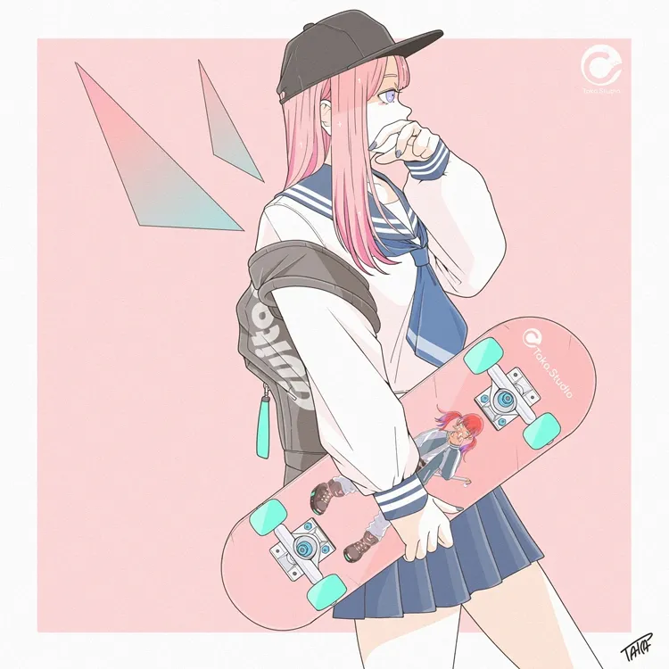 スケボー女子　イラスト　スケーター女子