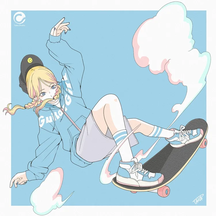 スケボー女子　イラスト　スケーター女子