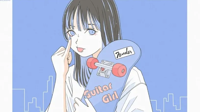 スケボー女子イラスト　アイコン