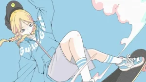 スケボー女子　イラスト　アイコン